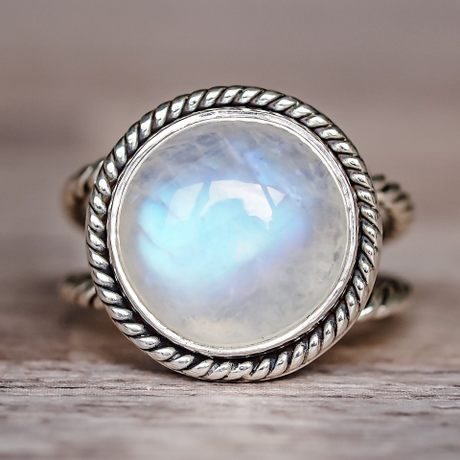 Rong Punk Style Moonstone Ring Vintage Thai Silver Round Engagement Ring