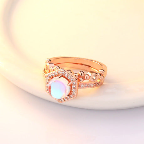 New plated 24k yellow gold inlaid moonstone ringimitation engagement  ring