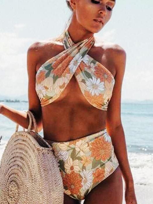 Printed High Waist Large Size Swimsuit Bikini