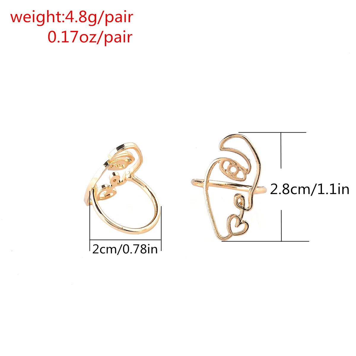 2PCS/Set Hip Hop Unique Abstract Face Ring Set Hollow Minimalist Matching Half Face Rings for Women Anillos Mujer Couple Ring