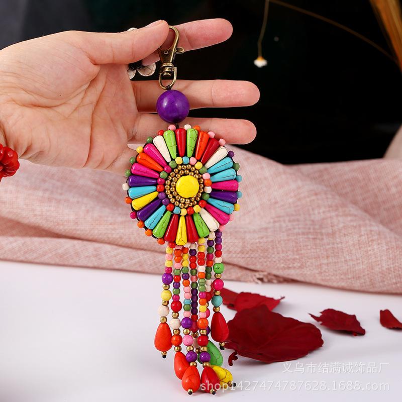 Ethnic Style Hand-woven Flower Key Chain Bag Hanging Ornaments