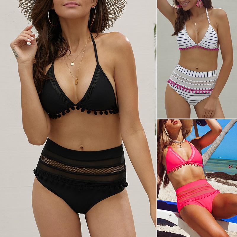 Bikini High Waist Split Tassel Swimsuit