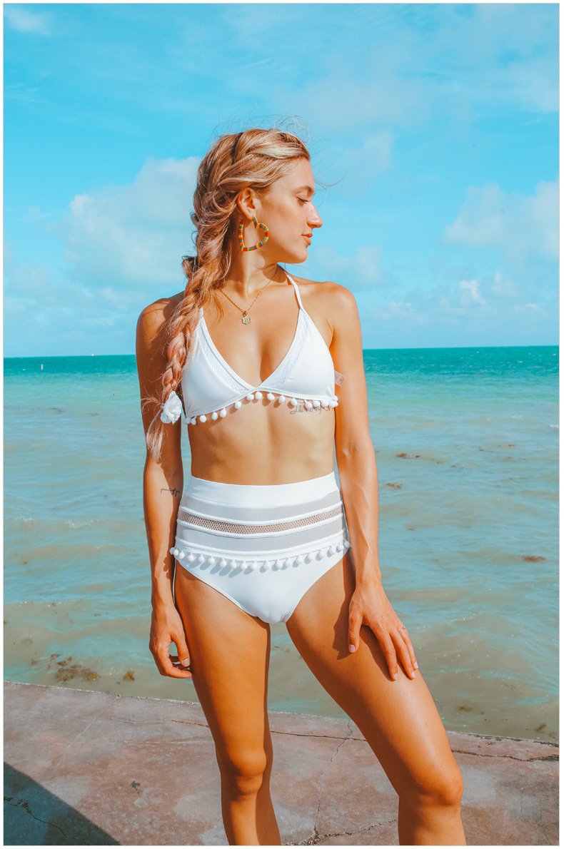 Bikini High Waist Split Tassel Swimsuit