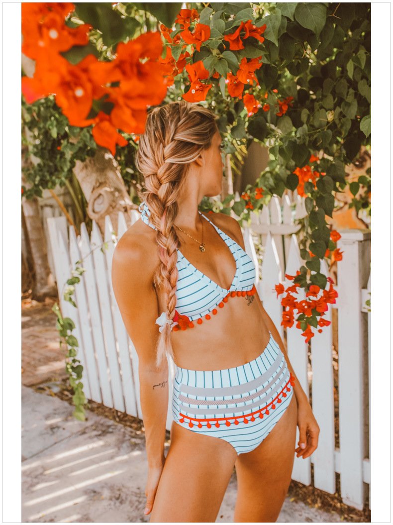 Bikini High Waist Split Tassel Swimsuit