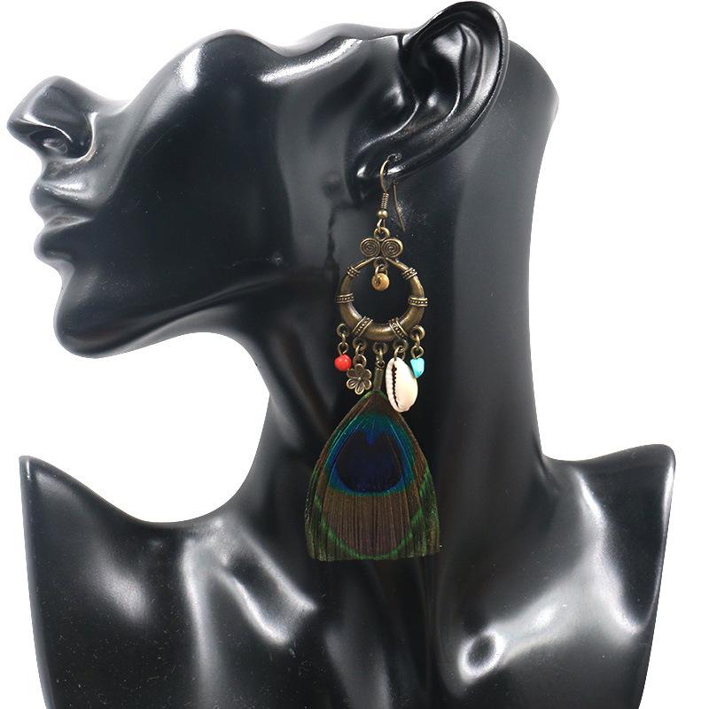 Ethnic Style Peacock Feather Shell Accessories Bohemian Earrings