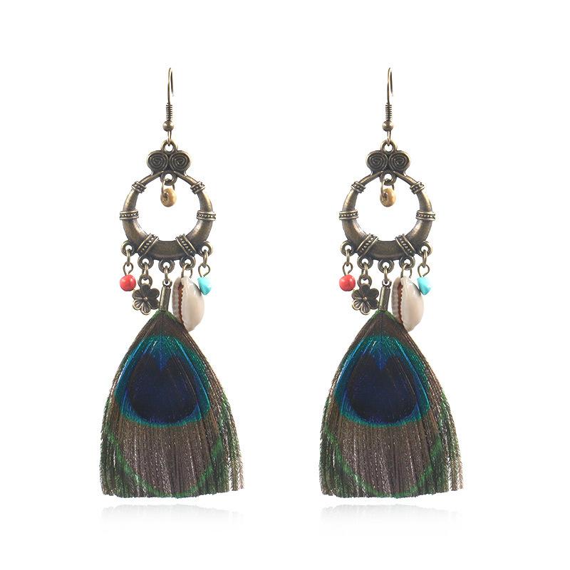 Ethnic Style Peacock Feather Shell Accessories Bohemian Earrings