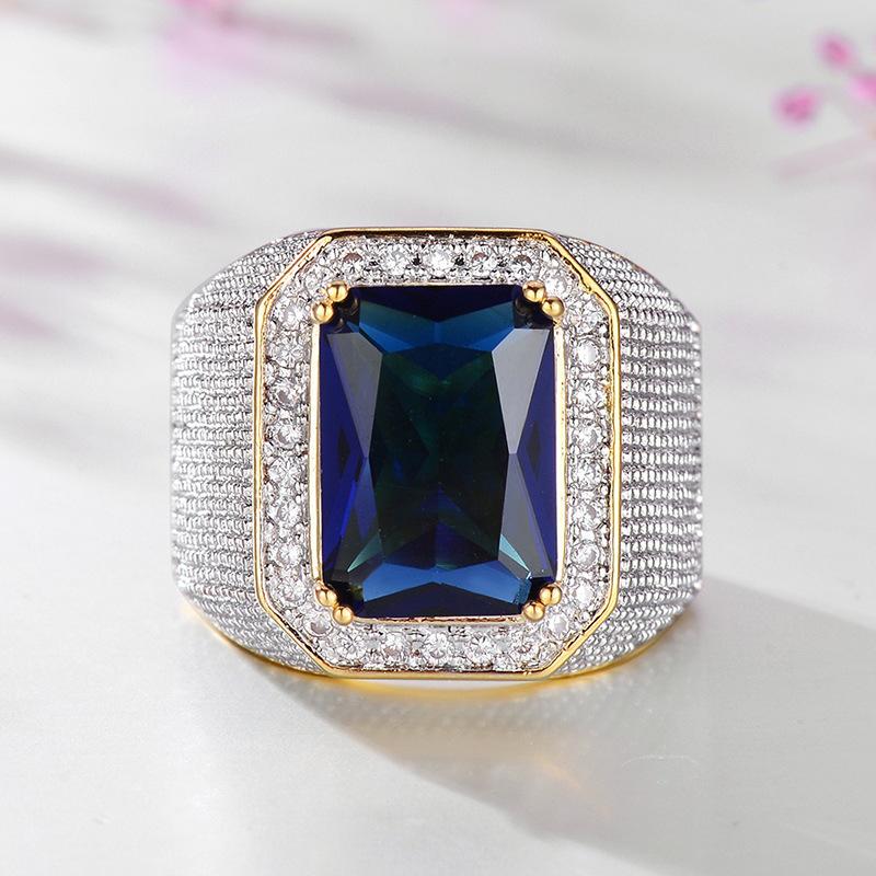 Imitated Diamond ring hip hop domineering square sapphire ring