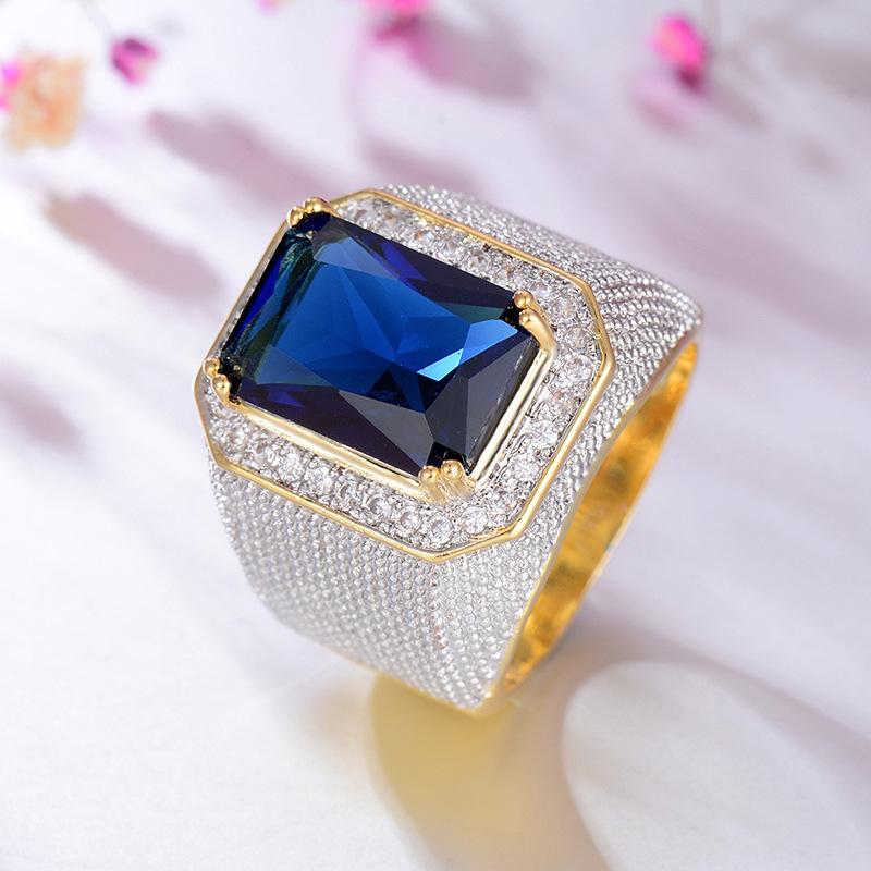 Imitated Diamond ring hip hop domineering square sapphire ring