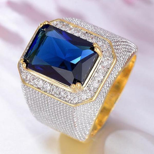 Imitated Diamond ring hip hop domineering square sapphire ring