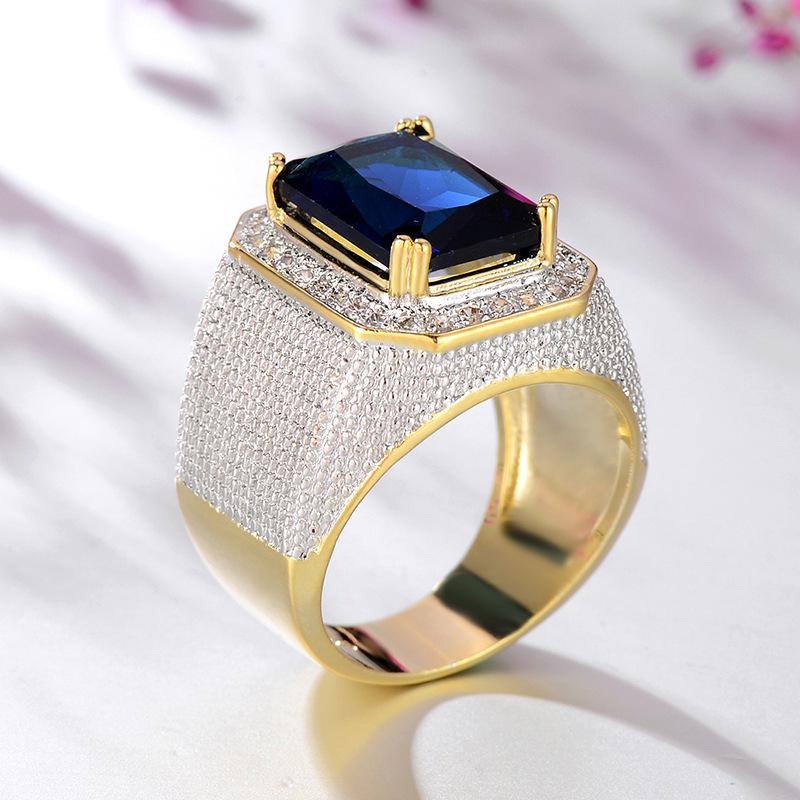 Imitated Diamond ring hip hop domineering square sapphire ring