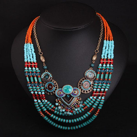 Vintage Bohemian Handmade Beaded Necklace Women's Multilayered Color Clothing Accessories Necklace