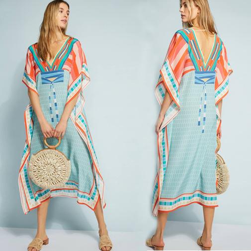 Loose Printed Blouse Beach Holiday Dress