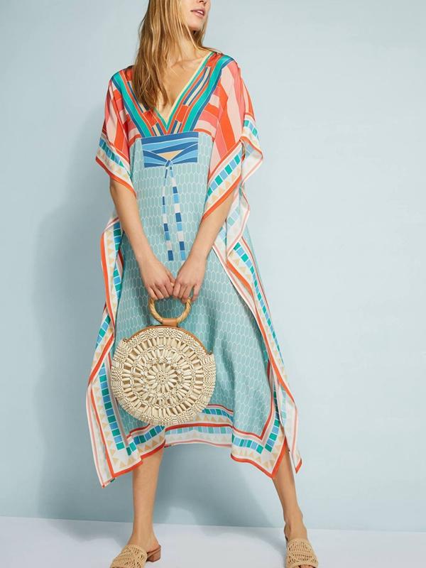 Loose Printed Blouse Beach Holiday Dress