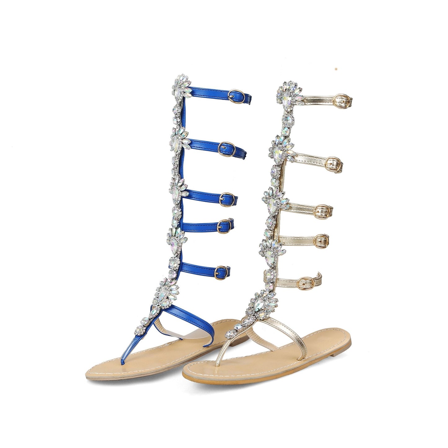 Flat bottom toe sandals rhinestone high to help women's shoes