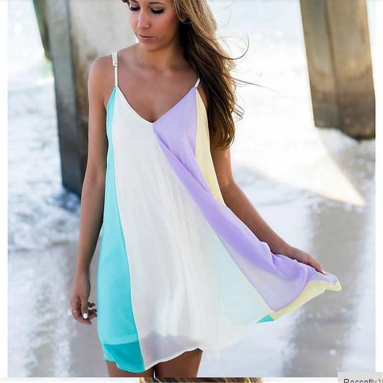 Colored Chiffon Stitching Mini Dress