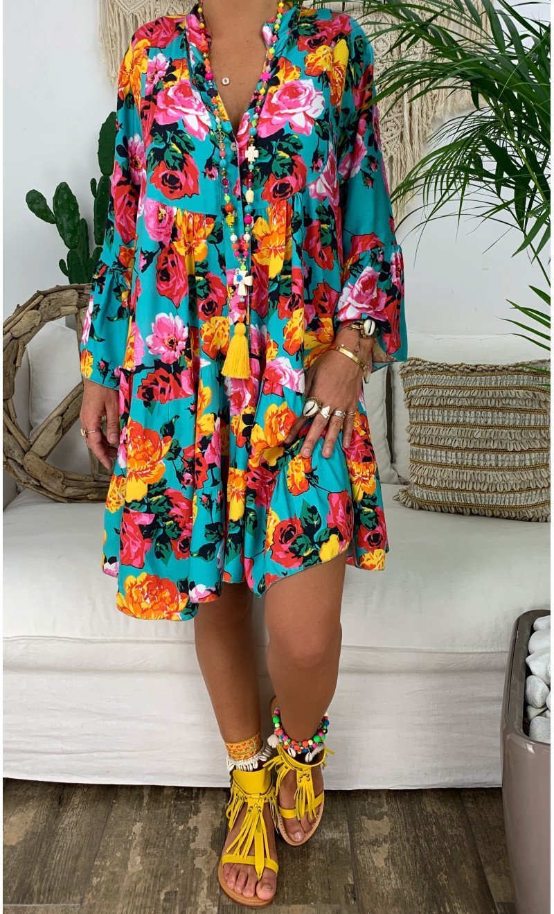 Printed Long Sleeved Midi Dress