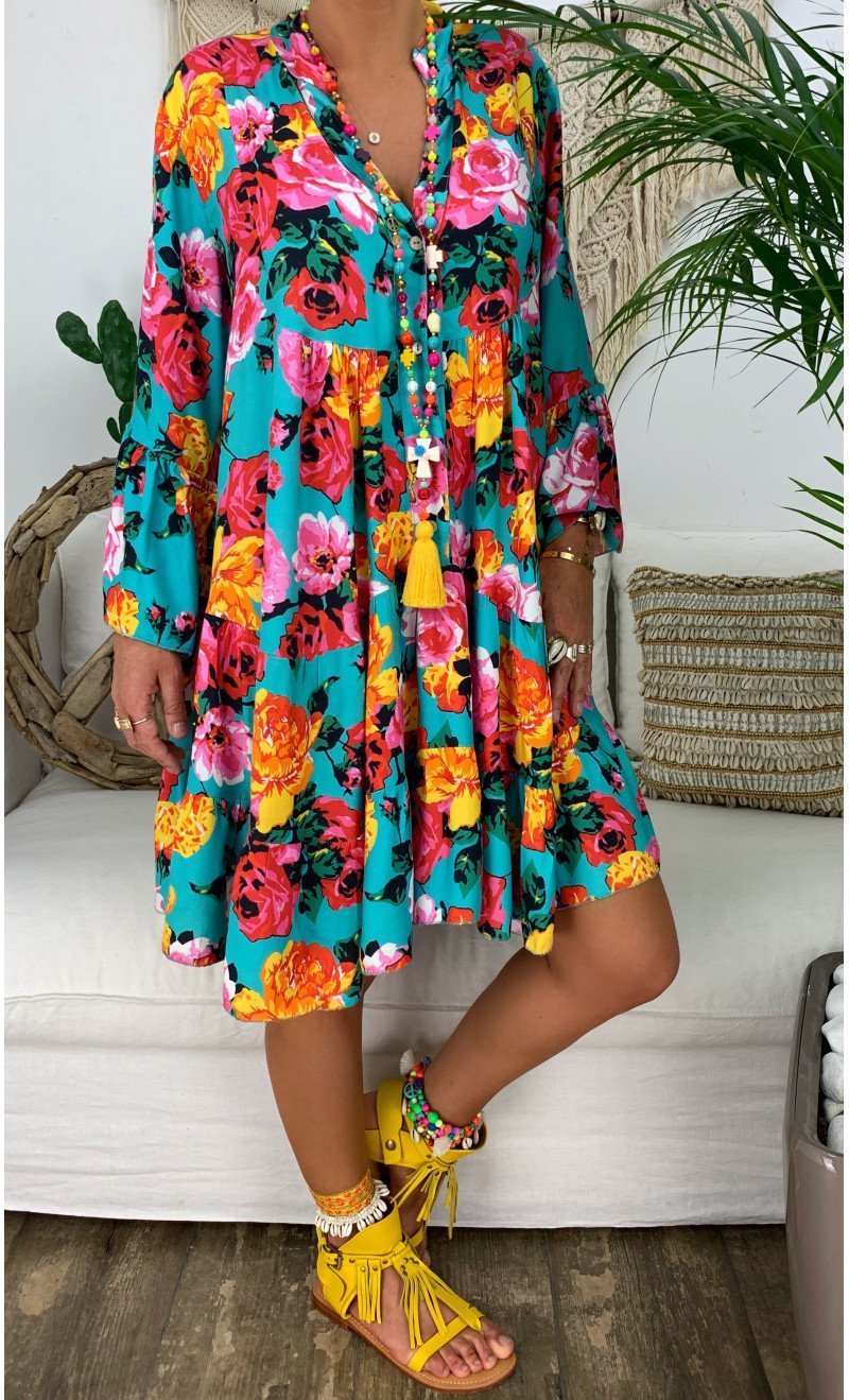 Printed Long Sleeved Midi Dress