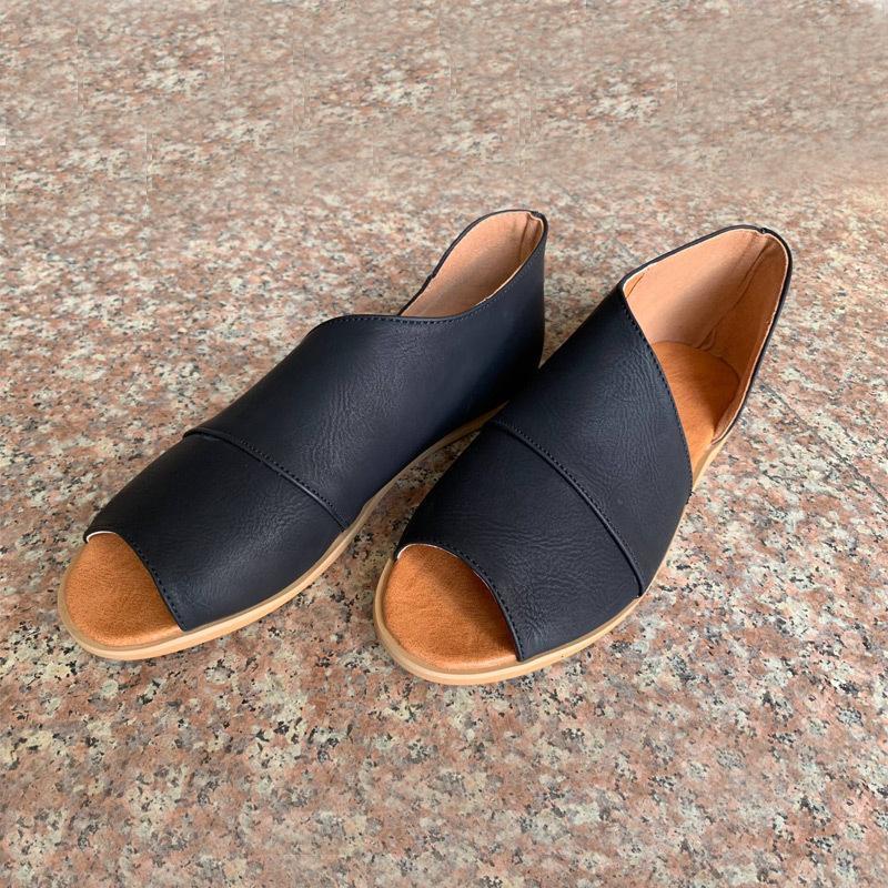 Plain Flat Peep Toe Casual Date Flat Sandals