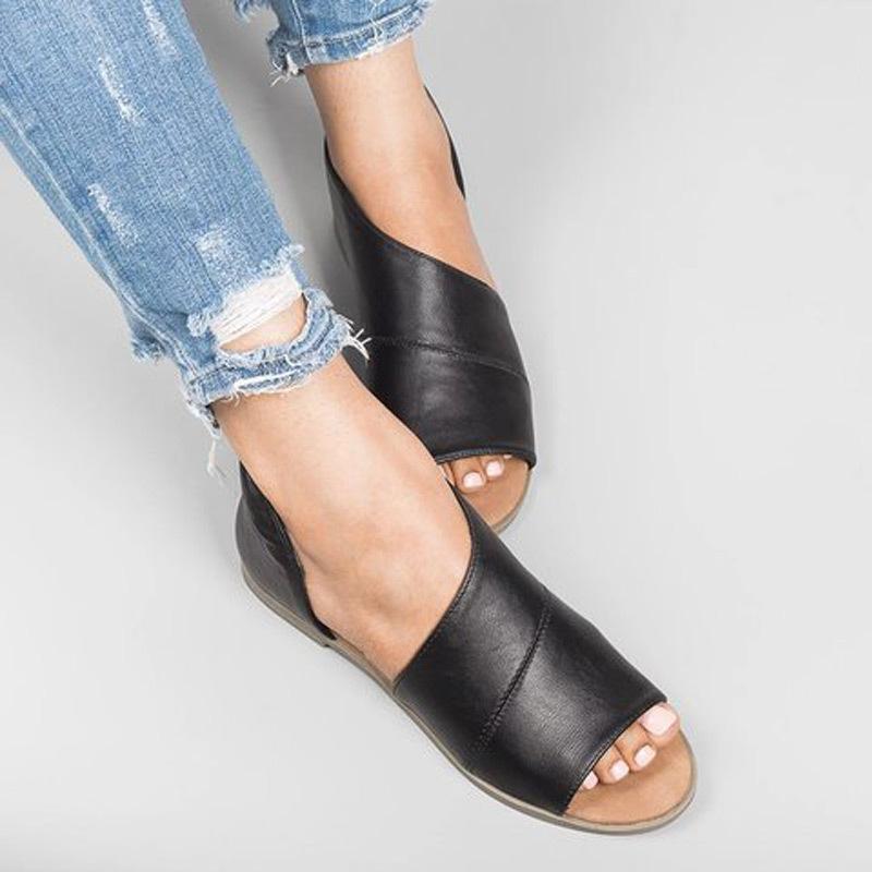 Plain Flat Peep Toe Casual Date Flat Sandals