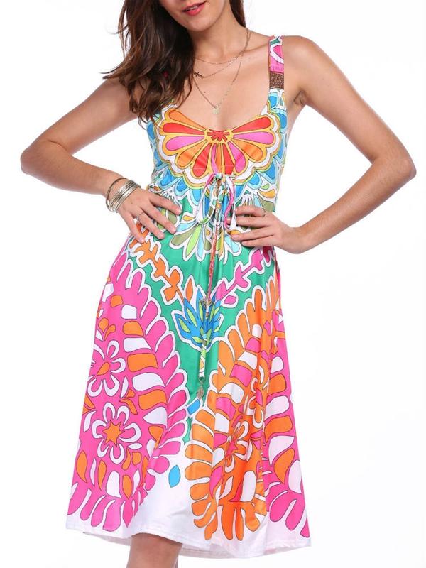 Printed Sleeveless Vest Midi Dress