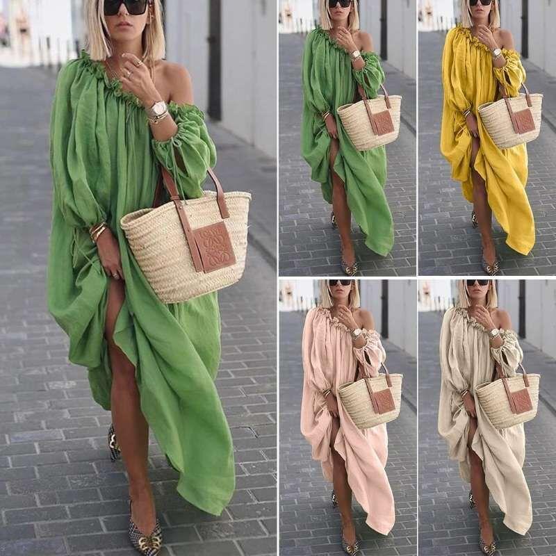 Casual Solid Color Large Size Long Dress