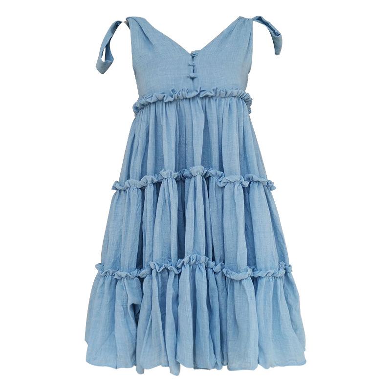 V-neck Lace-up Stitching Large Swing Mini Dress