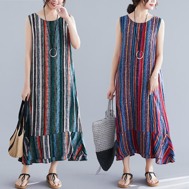 Colorful Striped Sleeveless Vest Long Dress