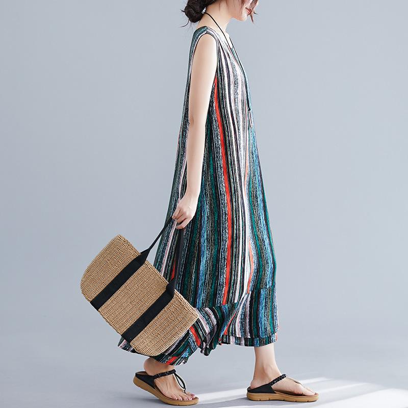 Colorful Striped Sleeveless Vest Long Dress