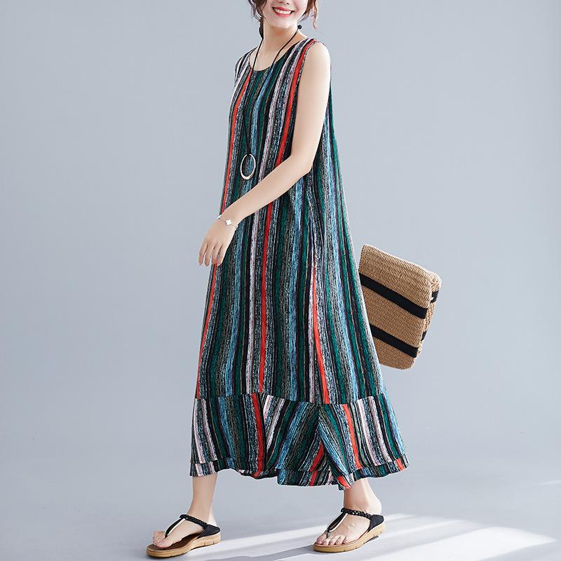 Colorful Striped Sleeveless Vest Long Dress