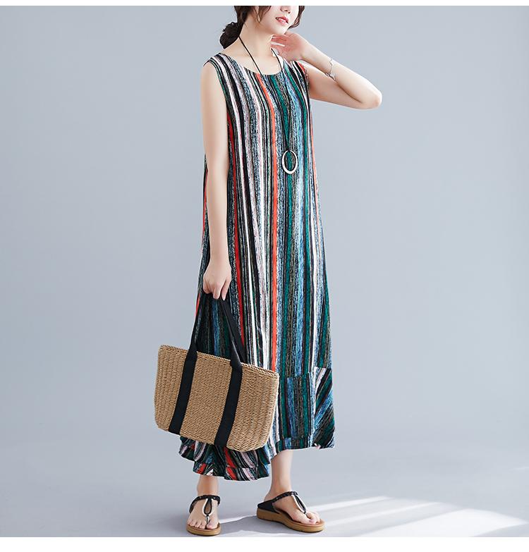 Colorful Striped Sleeveless Vest Long Dress