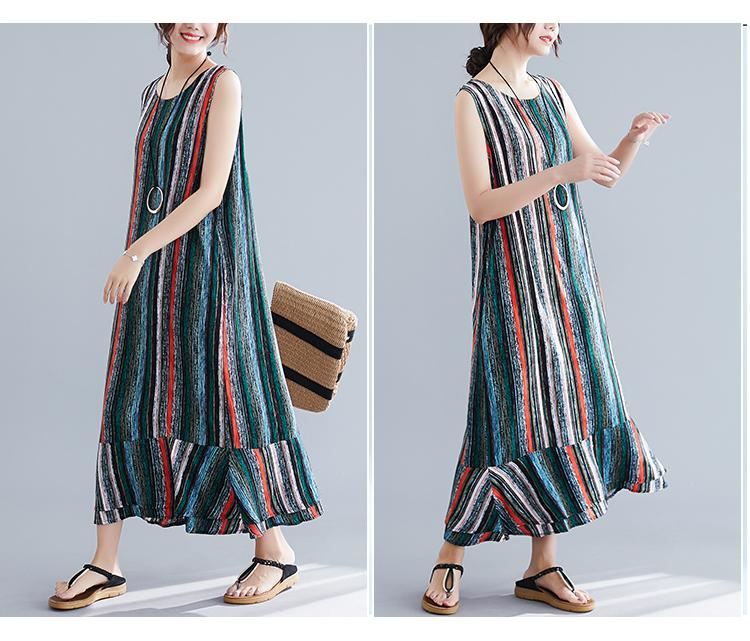 Colorful Striped Sleeveless Vest Long Dress