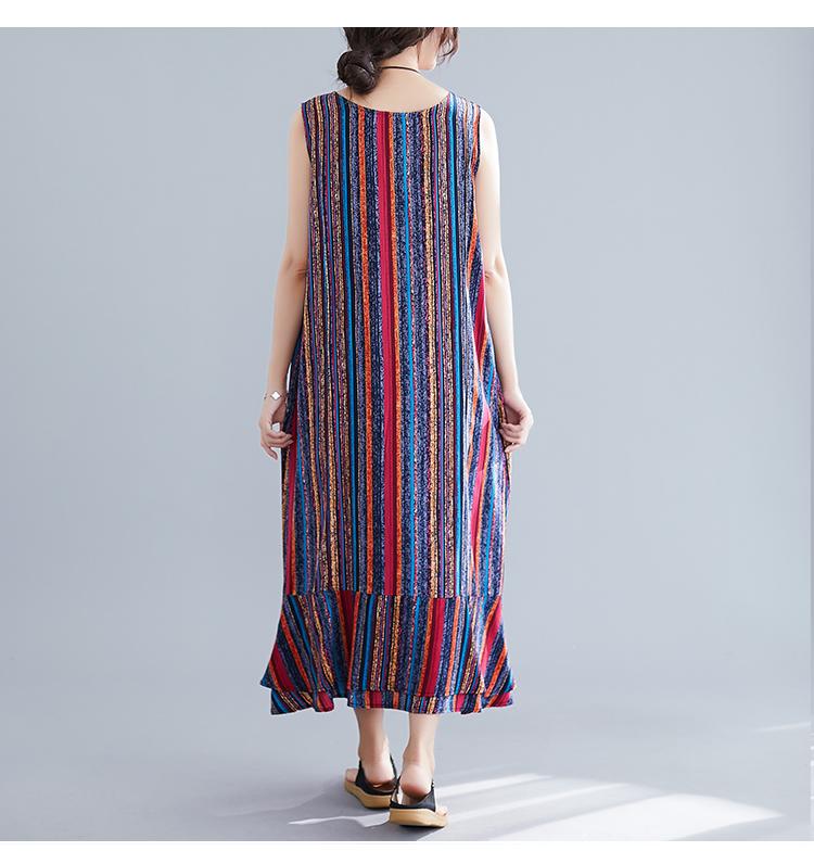 Colorful Striped Sleeveless Vest Long Dress