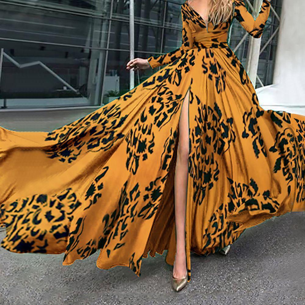 Sexy Deep V-neck Long Sleeve Maxi Dress Evening Gown