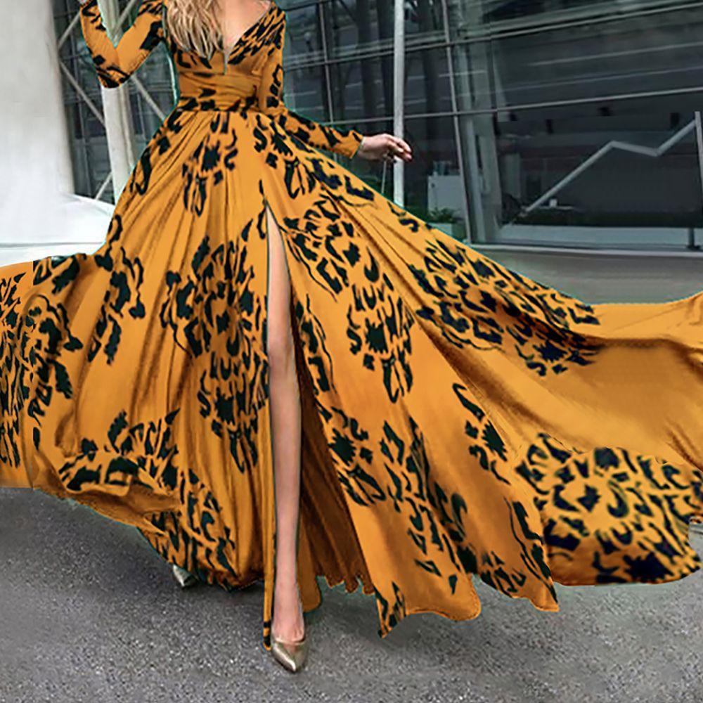 Sexy Deep V-neck Long Sleeve Maxi Dress Evening Gown