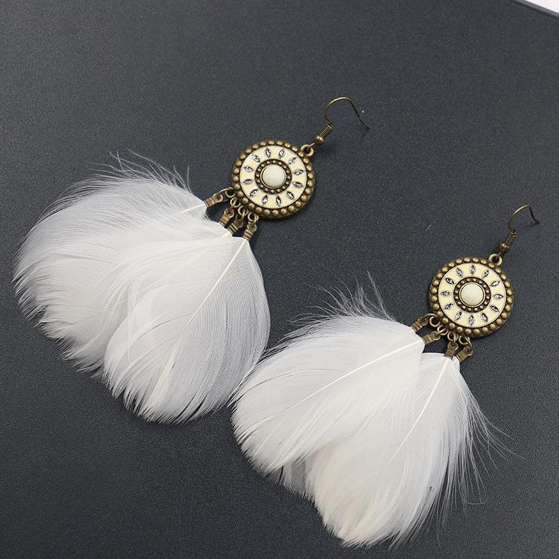 Fashion Round Alloy Feather Tassel Earrings