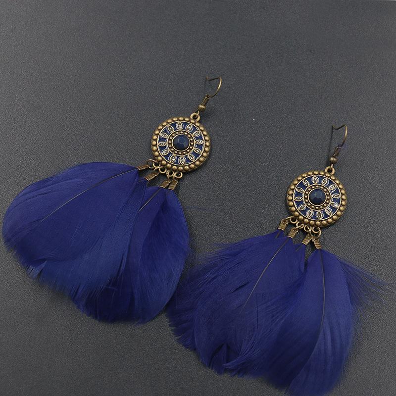 Fashion Round Alloy Feather Tassel Earrings