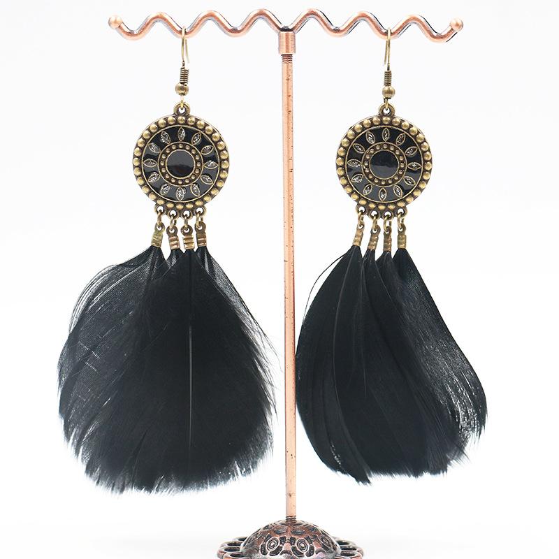 Fashion Round Alloy Feather Tassel Earrings