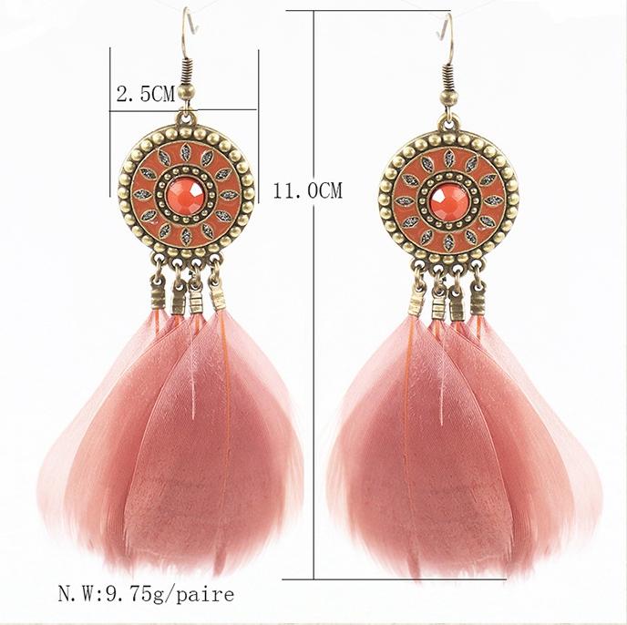 Fashion Round Alloy Feather Tassel Earrings