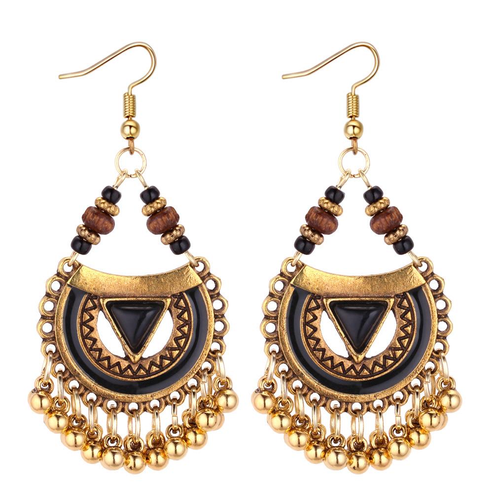 Ethnic Style Retro Metal Ball Tassel Earrings