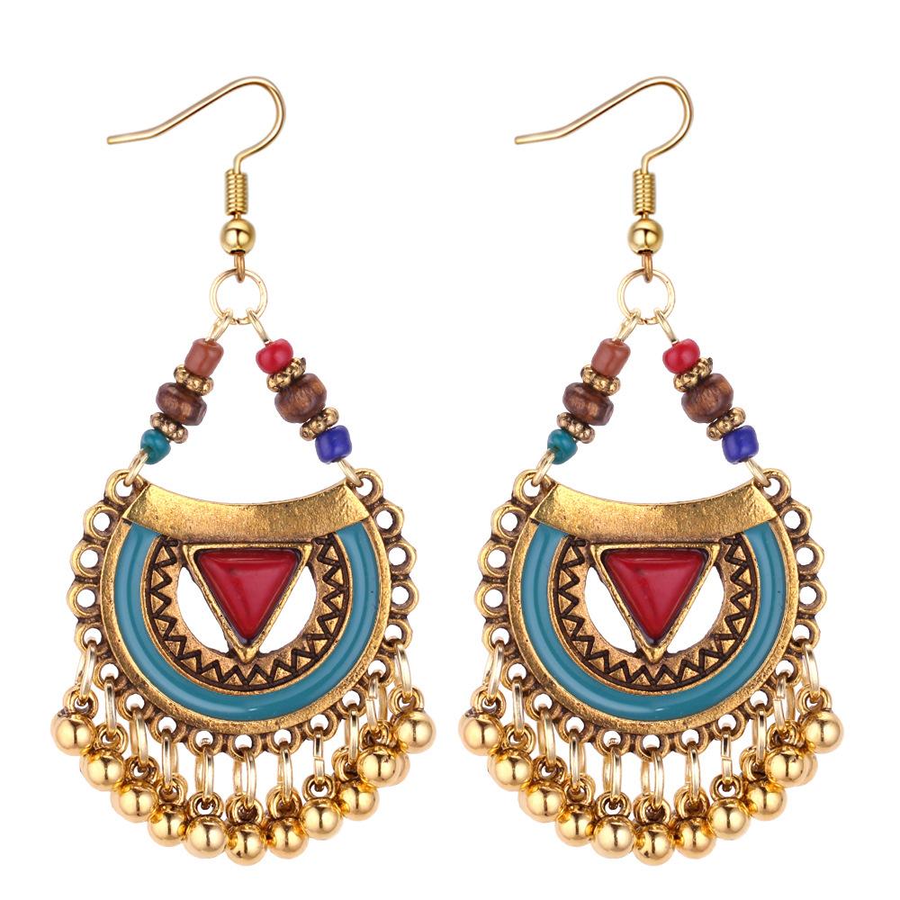 Ethnic Style Retro Metal Ball Tassel Earrings