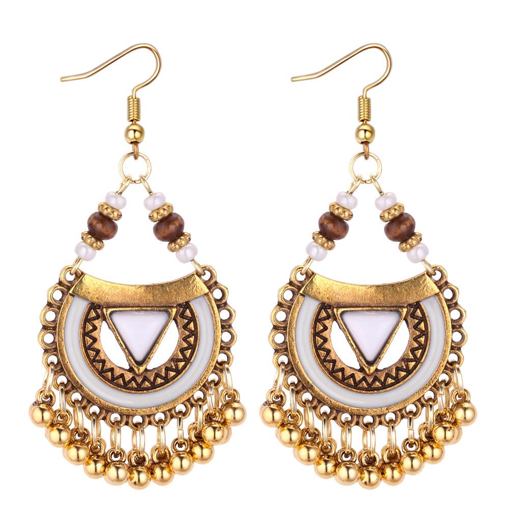 Ethnic Style Retro Metal Ball Tassel Earrings