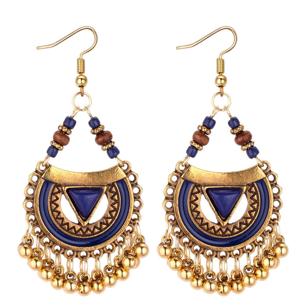 Ethnic Style Retro Metal Ball Tassel Earrings