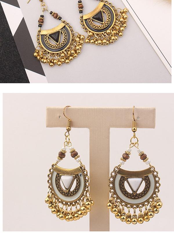 Ethnic Style Retro Metal Ball Tassel Earrings