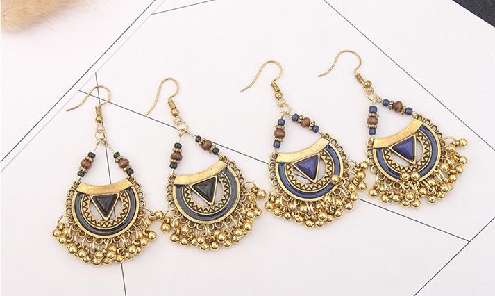 Ethnic Style Retro Metal Ball Tassel Earrings