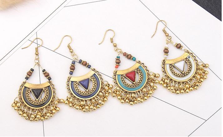 Ethnic Style Retro Metal Ball Tassel Earrings