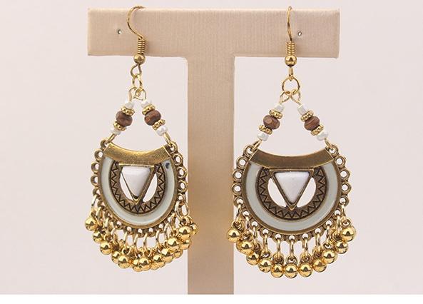 Ethnic Style Retro Metal Ball Tassel Earrings