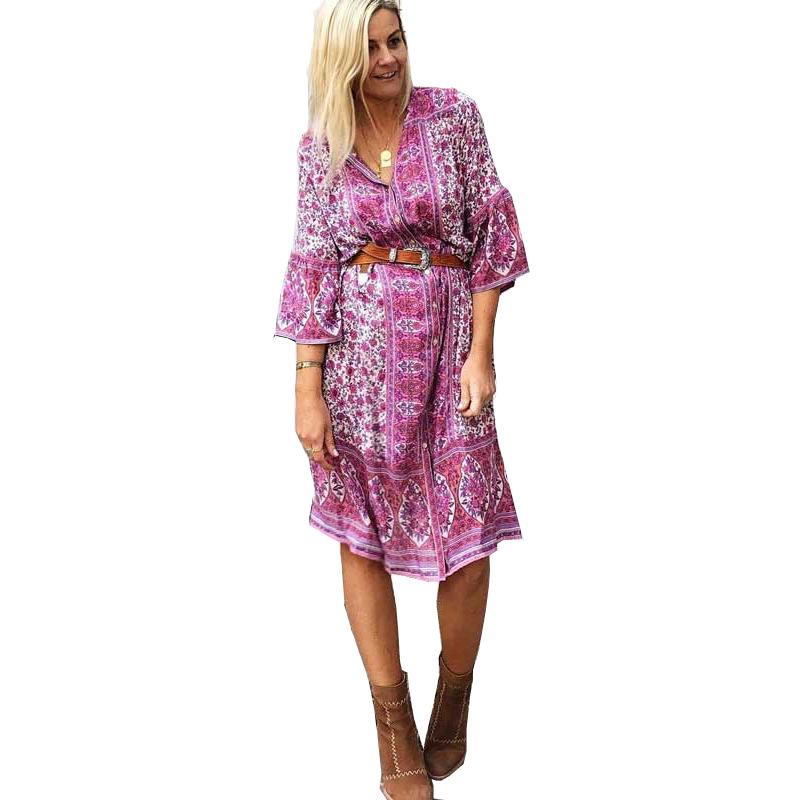 Bohemian Beach Button Print Midi Dress