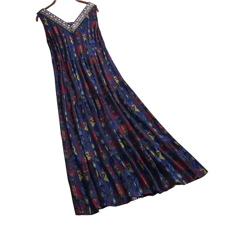 European and American Fashion V-neck Digital Print Long Dress