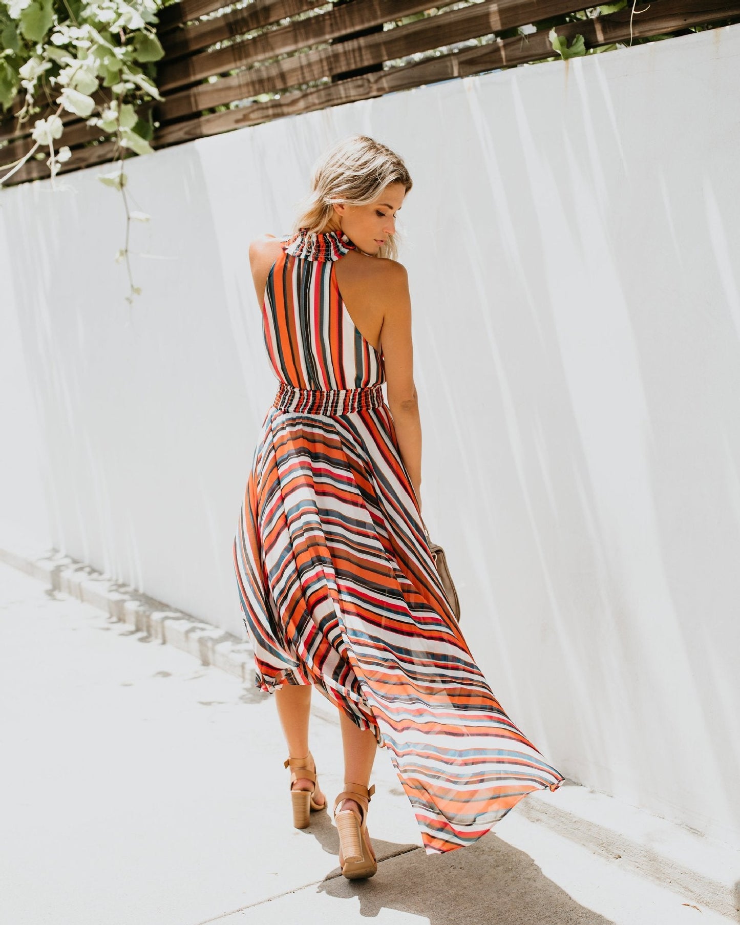 Sleeveless Rainbow Striped Print Dress