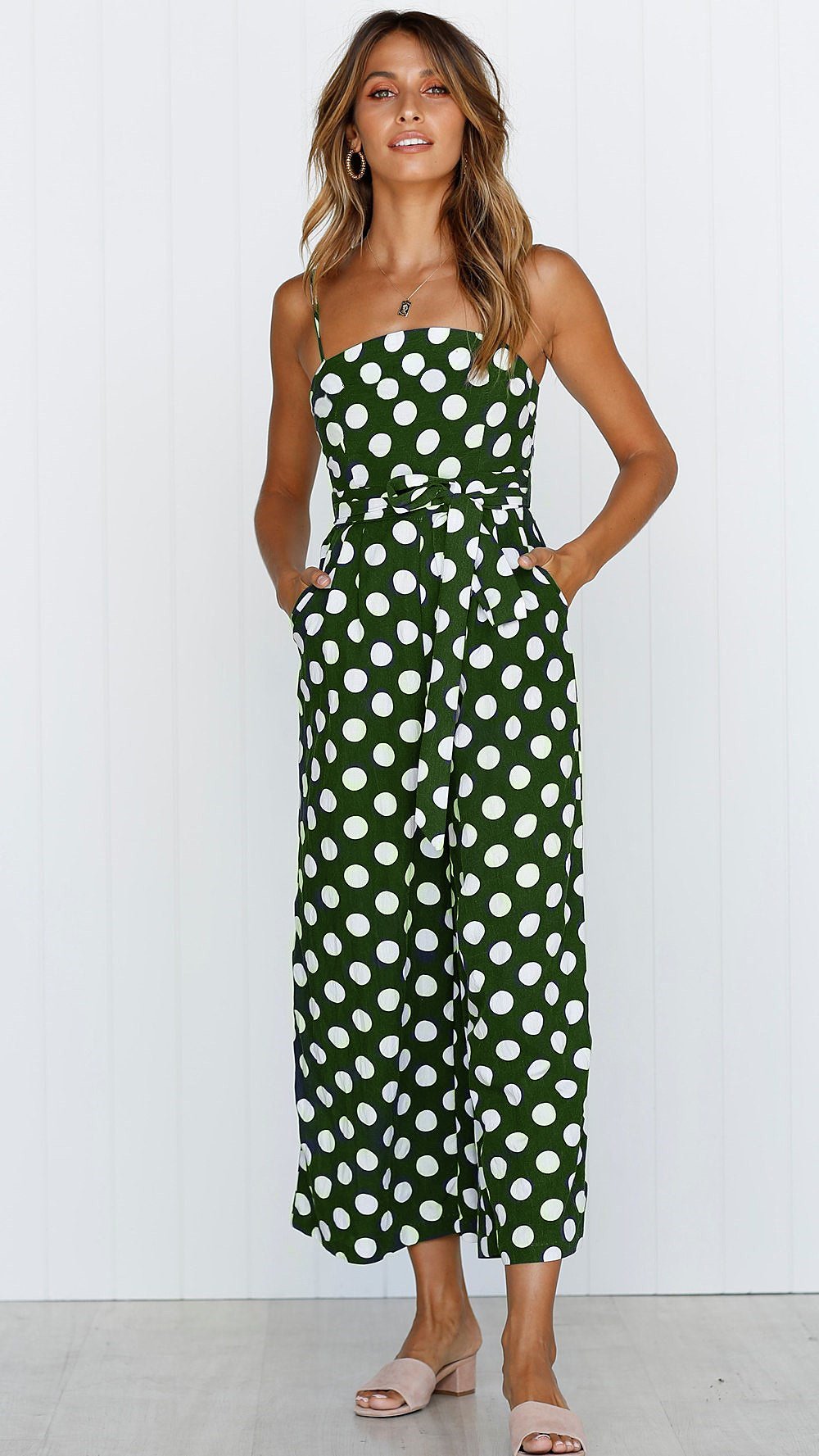 Sleeveless Strapless Straps with Wave Point Jumpsuit